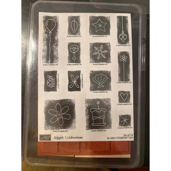 2003 Stampin Up! Stipple Celebrations wood mounted Rubber Stamp Set Of 14 - Picture 4 of 4